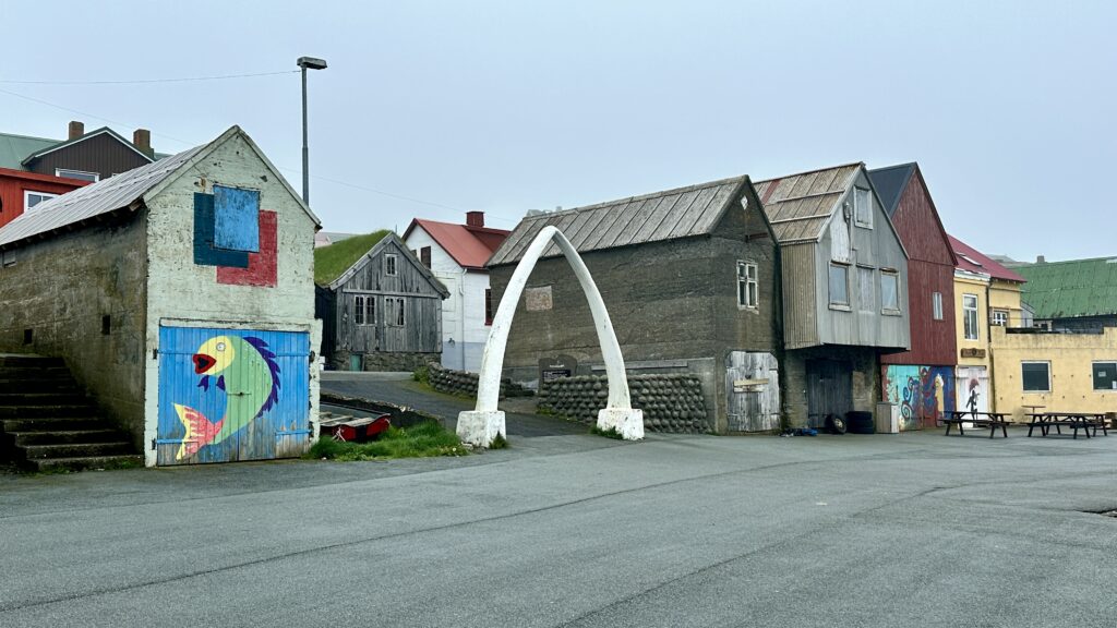 The whale bone entrance to Nolsoy town