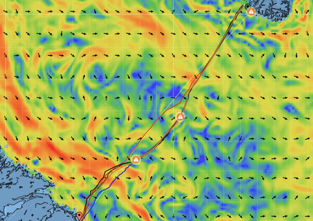 The weather routing from Greenland to Labrador