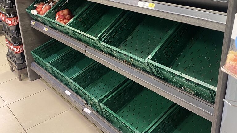 Empty shelves in the supermarket